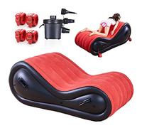 Sofá Sexual Inflable Almohada con Esposas + Tobilleras + Bomba, Silla Portátil Cojín Soporte Lumbar Erótica Posición Sexuales Multiusos Adultos Mobiliario para Parejas Punto G Juguetes (Rojo)