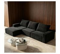 Sofá sin huesos, sofá modular modular en forma de L de pana negra, sofá convertible de 4 plazas con chaise lounge, asiento profundo, cómodo sofá de gran tamaño para sala de estar, apartamento, oficina