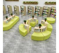 Sofá tipo banca modular creativo en forma de S con almacenamiento de libros