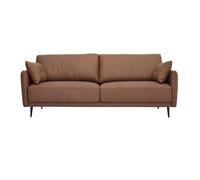 Sofá vintage de 3 plazas de cuero marrón y madera oscura DAVEN