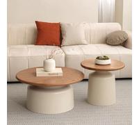 SOFACHEN Mesa Centro Redonda de Madera Maciza, Juego de 2 mesas auxiliares, se Pueden Usar Individualmente o combinadas, mesas centrales Modernas para Sala de Estar y balcón(Black)