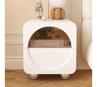 SOFACHEN Mesitas de Noche de Madera, Mesilla de Noche con 2 Cajones y Mango Invisible, Diseño de Base esférica, Mesita Auxiliar para Espacios Pequeños, Adecuada para Oficinas, Dormitorios(White,30cm)