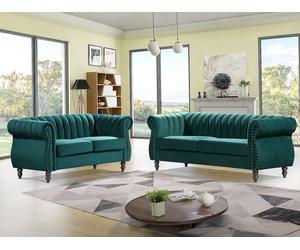 Sofás chesterfield de 3 plazas y 2 plazas de terciopelo verde esmeralda TRUMBO