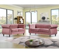 Sofás chesterfield de 3 y 2 plazas de terciopelo rosa antiguo TRUMBO