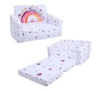 Sofás Plegables para niños con Respaldo Sillón 2 en 1, Sillón Infantil Cómoda Estable Ligero con Bolsillo de Tela, Sofá Cama Asiento para Bebé para Dormitorio Sala de Juegos, Flores Arcoíris