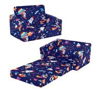 Sofás Plegables para niños con Respaldo Sillón 2 en 1, Sillón Infantil Cómoda Estable Ligero con Bolsillo de Tela, Sofá Cama Asiento para Bebé para Dormitorio Sala de Juegos, Astronauta Cohete