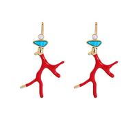 SOFEA Pendientes de gota de coral de plata de ley con esmalte rojo, 1 pieza, para mujer, acabado pulido, cumpleaños, boda