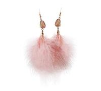 SOFEA Pendientes de moda, borla de plumas naturales, piedra de cuarzo rosa, aretes de gota para mujer, joyería de moda, Piedra, Cuarzo