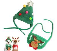 Sofenthiss Adorable Christmas Tree Pom-Pom Hat, Cat and Dog Christmas Tree Pom Pom Hat, Adorable Christmass Trees Pom-Pom Hats and Bib for Pet (Style A,S)