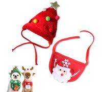 Sofenthiss Adorable Christmas Tree Pom-Pom Hat, Cat and Dog Christmas Tree Pom Pom Hat, Adorable Christmass Trees Pom-Pom Hats and Bib for Pet (Style B,S)