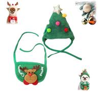 Sofenthiss Adorable Christmas Tree Pom-Pom Hat, Christmas Sets for Cats and Dogs, Adorable Christmass Trees Pom-Pom Hats and Bib for Pet (Elk,Large)