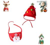 Sofenthiss Adorable Christmas Tree Pom-Pom Hat, Christmas Sets for Cats and Dogs, Adorable Christmass Trees Pom-Pom Hats and Bib for Pet (Santa Claus A,Small)