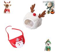 Sofenthiss Adorable Christmas Tree Pom-Pom Hat, Christmas Sets for Cats and Dogs, Adorable Christmass Trees Pom-Pom Hats and Bib for Pet (Santa Claus C,Large)
