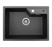 Sofetiy Fregadero Cocina 1 Seno 60x45 cm, Fregadero Negro de Granito, Fregaderos un Seno con Sifón Classic y Rebosadero, para a Partir de 60 cm Mueble Bajo