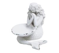 SOFFEE DESIGN Bandeja de joyería blanca rústica con forma de concha de sirena, soporte de anillo pequeño vintage, placa de adorno personal coleccionable para collares, aretes, baratijas, organizador