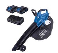 Soffiatore a batteria Scheppach BC-BLV720-X - Set S2.5 - Flusso d'aria 210 km/h - 2 batterie IXES da 20 V + caricabatterie da 2,4 ore
