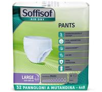 Soffisof Air Dry Pants Maxi L - 32x Pañales Tipo Braguita Adulto - 4 Paquetes de 8 Unidades Incontinencia Nocturna Hombre Mujer - Alta Absorción 9 Gotas - Talla L (110-150 cm)