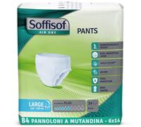 Soffisof Air Dry Pants Plus L - 84 mutande assorbenti per anziani - incontinenza uomo e donna - assorbenza 6 gocce - taglia Large (110-150 cm) - 6 confezioni da 14 pezzi.