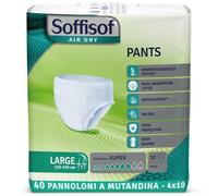 Soffisof Air Dry Pants Super L - 40 mutande assorbenti per anziani - 4 confezioni da 10 pezzi - incontinenza uomo e donna - assorbenza 8 gocce - taglia Large (110-150 cm).