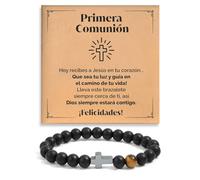 SOFIA FERRER Regalo de Comunión Niños, Pulsera Cruz Comunion Niño, Regalos Para un Niño de Comunion, Pulsera Ajustable de Piedras Naturales con Dedicatoria, Primera Comunión Niña (PRIMERA)