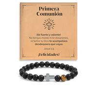 SOFIA FERRER Regalo de Comunión Niños, Pulsera Cruz Comunion Niño, Regalos Para un Niño de Comunion, Pulsera Ajustable de Piedras Naturales con Dedicatoria, Primera Comunión Niña (JOSUE)