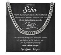 SOFIA FERRER Regalo para hijo, cadena para niños y adolescentes, regalo de joven, collar para mi hijo con texto en alemán "Mother Dad", regalo de cumpleaños, Navidad, Medium, Acero inoxidable, No es