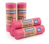 SOFIBAS 5 Rollos de Bolsas de Basura 30L (75 Unidades) con Autocierre | Resistentes, Prácticas e Higiénicas | Ideal para Uso Doméstico | Bolsas de Plástico | Económicas