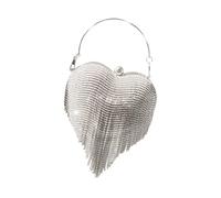 Sofisticada bolsa de noche para mujer con borlas y diamantes de imitación, en forma de corazón, para ocasiones especiales, bolsa de noche de lujo, Silver, One Size