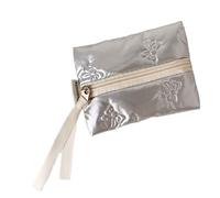 Sofisticada cartera en miniatura con detalles de lazos prácticos organizadores de dinero de viaje, perfectos para accesorios de viaje, cartera con cremallera para mujer, plateado