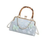 Sofisticado bolso de noche bordado floral con flores, bolso de hombro para mujer, para bodas, fiestas y reuniones de graduación, hombro de moda china, Blue, One Size