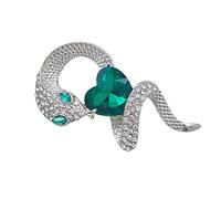 Sofisticado broche de serpiente con corazón de esmeralda y circonita, broche de cristal verde, broche de serpiente, talla única, como se describe