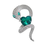 Sofisticado broche de serpiente con corazón de esmeralda y circonita, broche de cristal verde, broche de la buena suerte, One Size, como se describe
