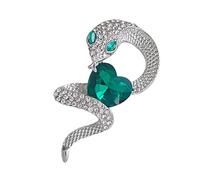 Sofisticado broche de serpiente con corazón de esmeralda y circonita de cristal verde, broche de pecho de cristal verde, joyería del año del zodiaco, talla única, como se describe