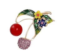 Sofisticado pin de solapa de cerezas en aleación resistente, fácil de llevar para fiestas, suministros y actuaciones escénicas, accesorio de aleación para mujer, talla única, como se describe