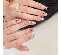 Sofisticado Prensa De Invierno Uñas Corazón Cuadrado Corto Uñas Falsas Consejos Franceses Para Viajes Diarios Y Celebraciones