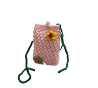 Sofisticado tejido a mano ahuecado hilo de algodón de un solo hombro crossbody bolsa de punto multifuncional caja del teléfono encantador