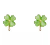 Sofisticados aretes de cuatro tréboles con piedra de ojo de gato, aretes de moda para mujer, elegantes aretes para mujer