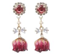 Sofisticados aretes florales con lazo, delicados aretes colgantes florales con lazo, colgante único para los amantes de la moda