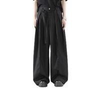 Sofisticados pantalones rectos para hombre que son holgados y cuentan con un elemento de diseño plisado clásico (M negro)