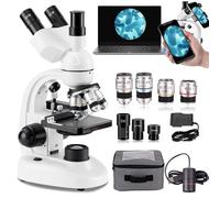 Soflightmok Microscopio Trinocular Compuesto, Aumento De 40x-5000x, Microscopio Led Compuesto Trinocular De Laboratorio Digital con Ocular ElectróNico/RotacióN De 360°/Etapa MecáNica,White