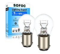 SOFOC BA15D 12V 21W/5W Bombilla blanco cálido luz freno interior 180°Pasador Doble contacto Base bayoneta S25 2Pzas