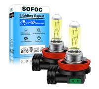 SOFOC H11 12V 55W Halogen Bulb 1800+LM Yellow Fog Light Headlight & Low Beam Light Replacement Single Filament PGJ19-2 2Piezas