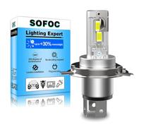 SOFOC H4 Bombilla 9003/HB2 Led 500% Más Brillante Que Las Halógenas Faro Delantero Para Motocicleta/Coche Blanco DC 12V-18V 60W 4000 Lm P43T Diseño De Luz Alta Y Baja 1Pcs