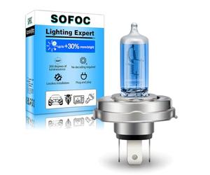 SOFOC P45T R2 12V 100/90W Bombilla halógena para moto, coche clásico y tractor T16 Blanco Luz alta/baja 3 patillas Base brida prefoco 1 ud