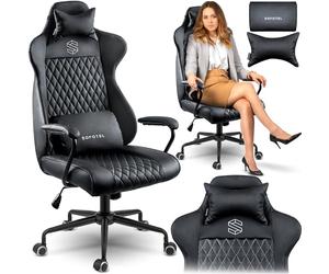 Sofotel Silla de escritorio, silla de oficina, ergonómica, giratoria, ajustable, reposacabezas lumbar, reposabrazos, SoftUp SoftUp, silla de estudio, cojín extraíble, Werona negro acolchado