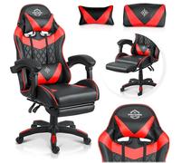 Sofotel Silla Gaming - Ergonómica con Reposapiés - Cojín Lumbar y Bajo La Cabeza - Ajustable - Función Mecedora - Draknor II Negro y Rojo