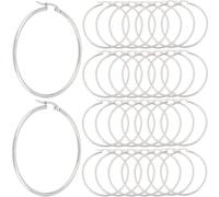 SOFPLATE 1 Caja 30 Pares Pendientes de Acero Inoxidable Aros de Abalorios Pendientes de Aro de Plata Hallazgos Redondos Grandes Pendientes de Aro Hipoalergénicos Pendientes Abiertos Aros para Fabricac