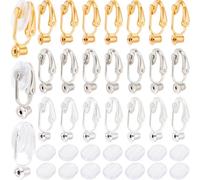 SOFPLATE 1 Caja 36 Piezas Convertidor de Pendientes con Clip Pendientes de Clip de Plata Respaldos Latón Oro Rosa Componente de Pendientes con Clip No Perforado con Almohadillas Clips para Pendientes