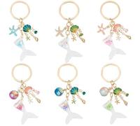 SOFPLATE 1 Caja 6 Colores 6 llaveros de Sirena Dijes para Bolsos Llaveros de Cola de Sirena Concha Y Estrella de Mar de Aleación para Bolsos Mochilas Llaves de Coche Decoración Regalo para Mujer