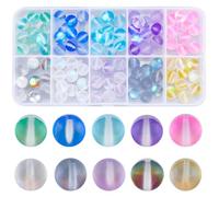 SOFPLATE 1 Caja de 100 Cuentas de Cristal de Piedra Lunar de 8mm Cuentas de Cristal Mate A Granel de 8mm Esmeriladas Coloridas Redondas con Purpurina Brillantes Espaciadoras Sueltas de Aurora para P
